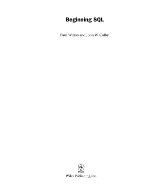 Cover image: Beginning SQL 1st edition 9780764577321