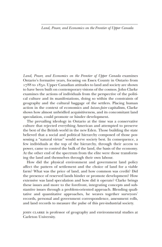 Titelbild: Land, Power, and Economics on the Frontier of Upper Canada 9780773520622