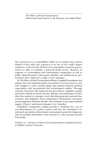 Cover image: Politics of Postal Transformation 9780773522848