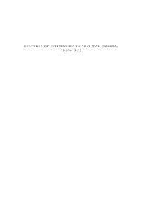 Cover image: Cultures of Citizenship in Post-war Canada, 1940 - 1955 9780773526082