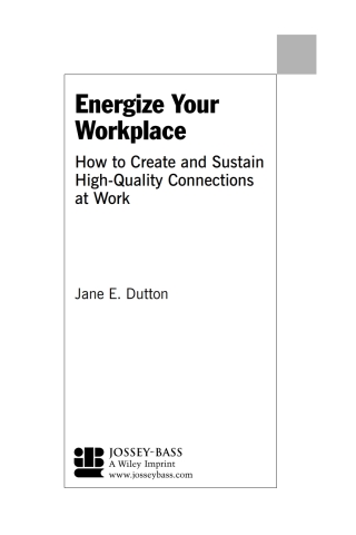 Imagen de portada: Energize Your Workplace: How to Create and Sustain High-Quality Connections at Work 1st edition 9780787956226