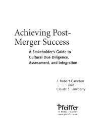 Cover image: Achieving Post-Merger Success: A Stakeholder's Guide to Cultural Due Diligence, Assessment, and Integration 1st edition 9780787964900
