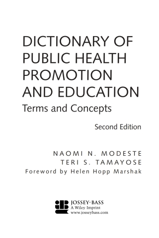 Cover image: Dictionary of Public Health Promotion and Education 2nd edition 9780787969196