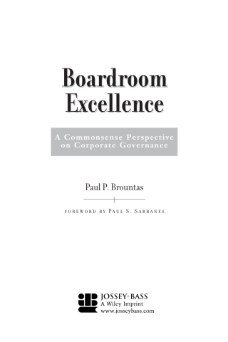 Imagen de portada: Boardroom Excellence: A Common Sense Perspective on Corporate Governance 1st edition 9780787976415