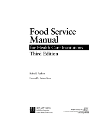 Cover image: Food Service Manual for Health Care Institutions 3rd edition 9780787964689