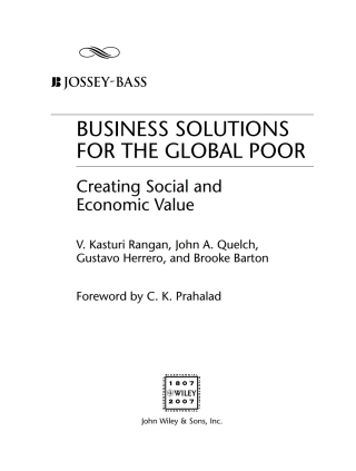 Cover image: Business Solutions for the Global Poor: Creating Social and Economic Value 1st edition 9780787982164