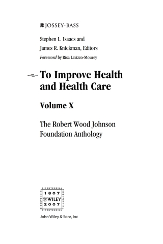 Cover image: To Improve Health and Health Care Volume X 1st edition 9780787988951