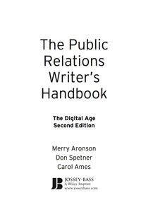 Cover image: The Public Relations Writer's Handbook: The Digital Age 2nd edition 9780787986315
