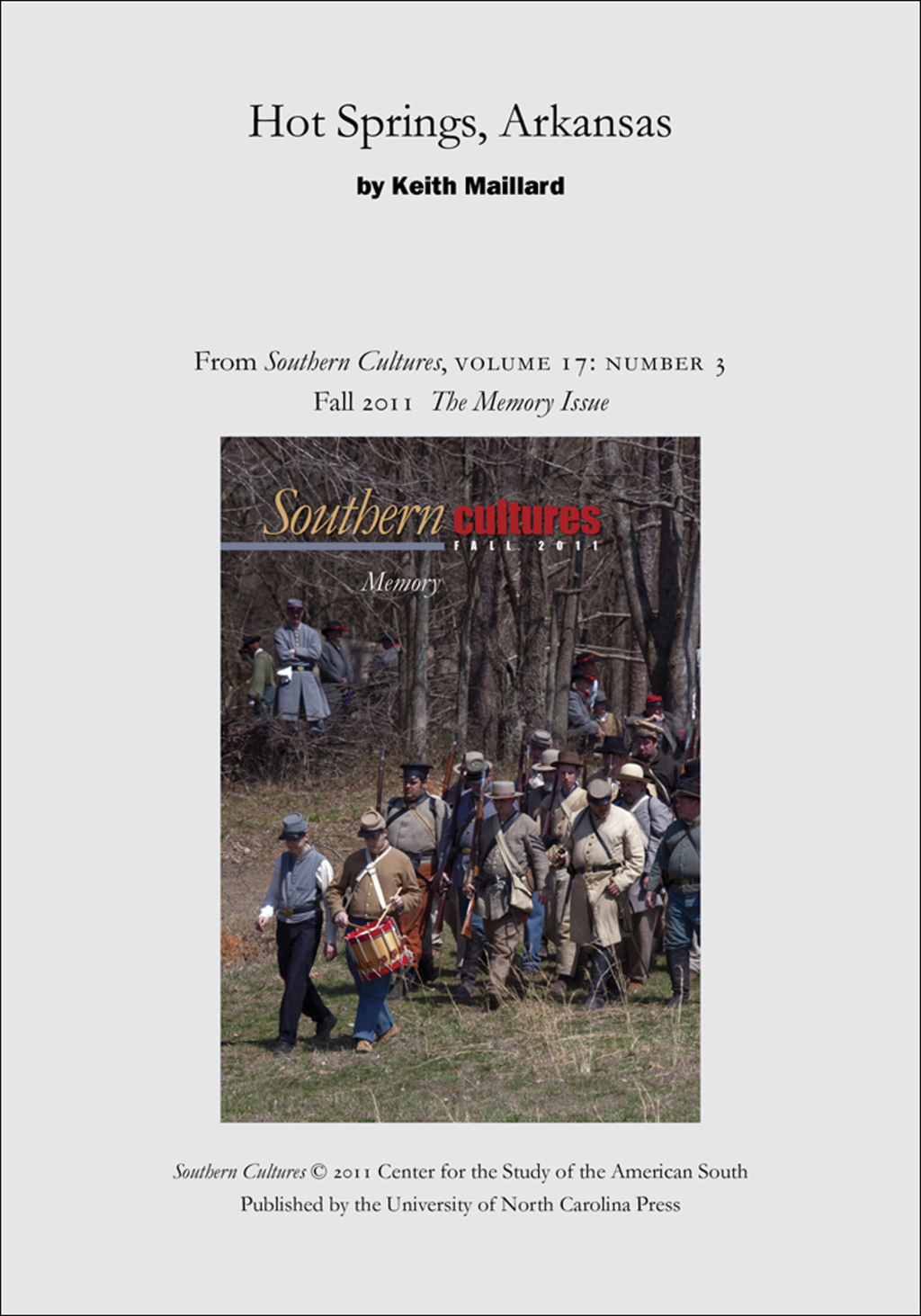 Hot Springs, Arkansas An article from Southern Cultures 17:3, The Memory Issue