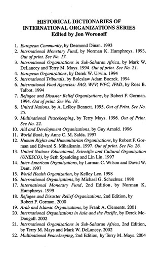 Cover image: Historical Dictionary of NATO and Other International Security Organizations 9780810853294