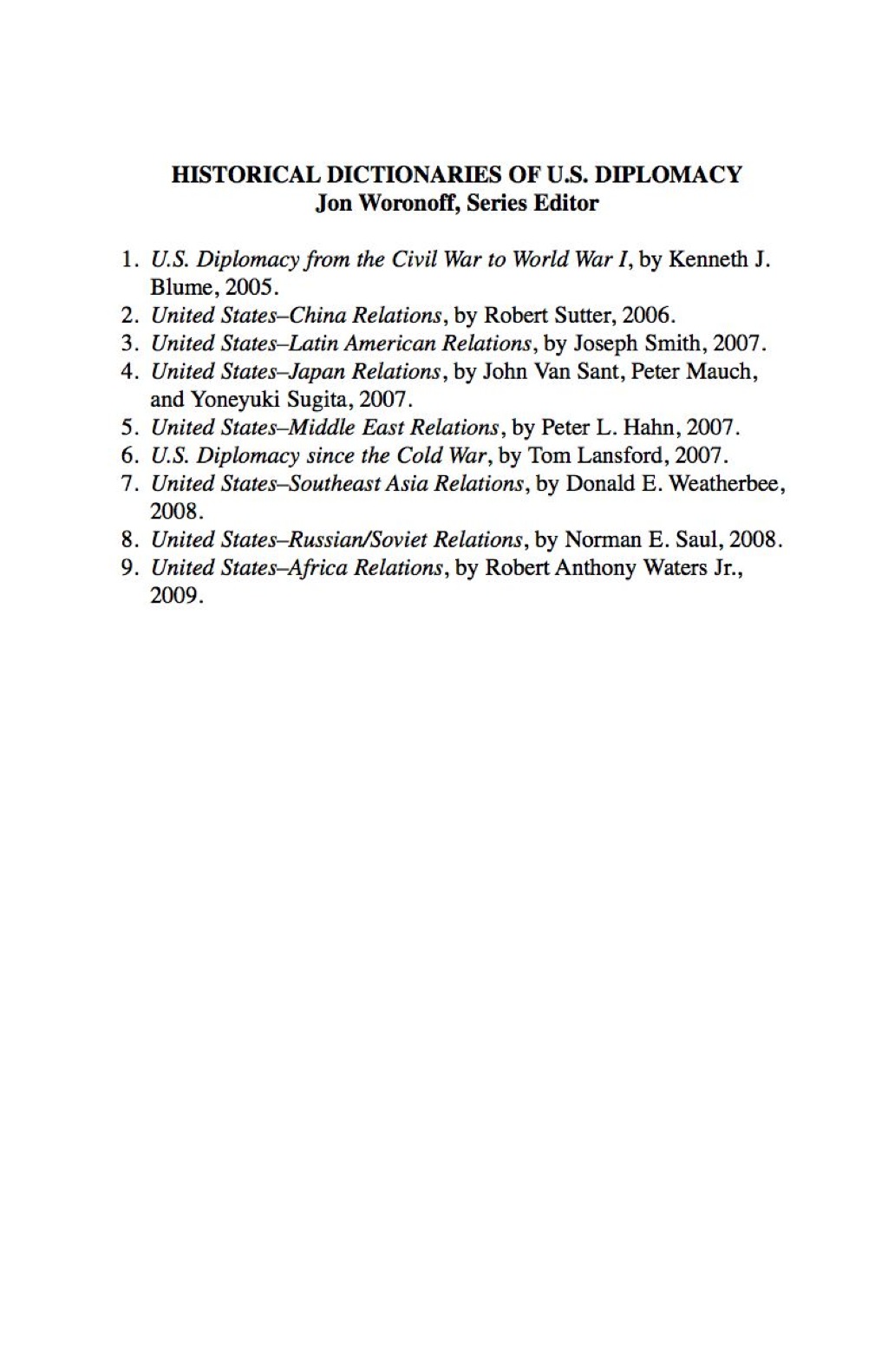 Historical Dictionary of United States-Africa Relations