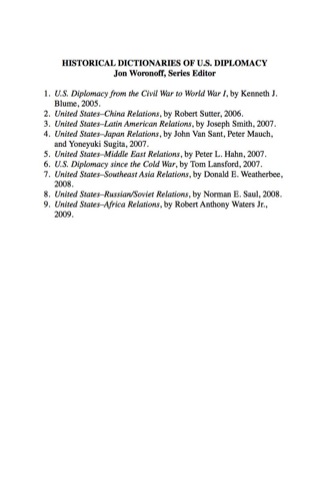 صورة الغلاف: Historical Dictionary of United States-Africa Relations 9780810850637