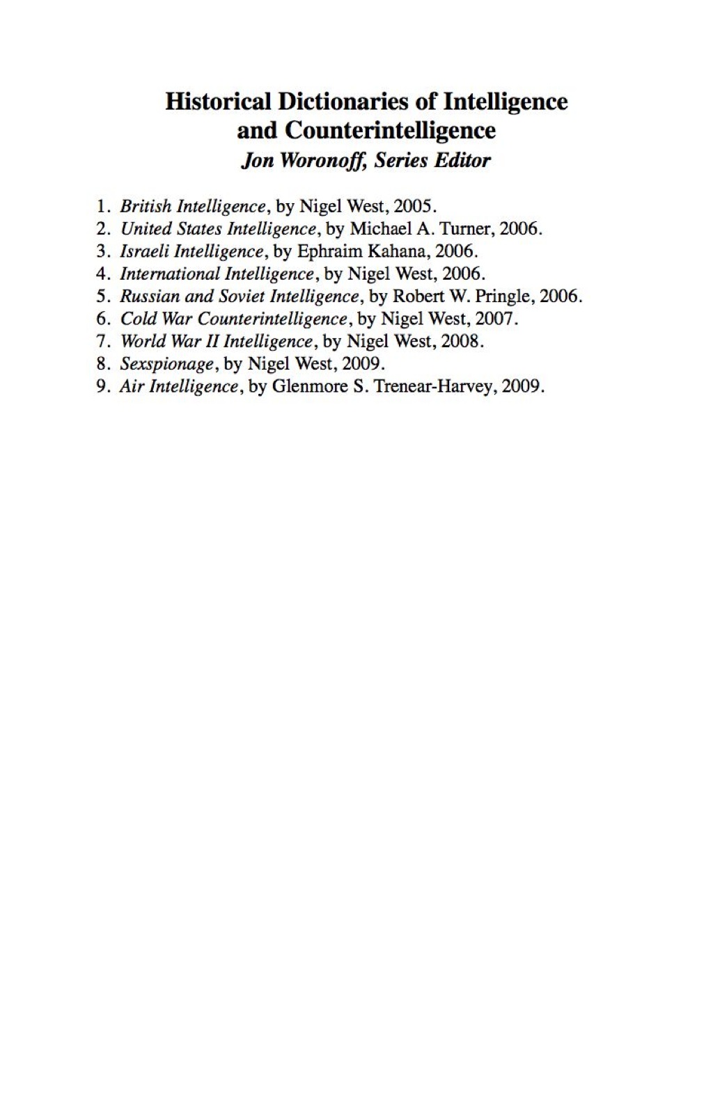Historical Dictionary of Air Intelligence
