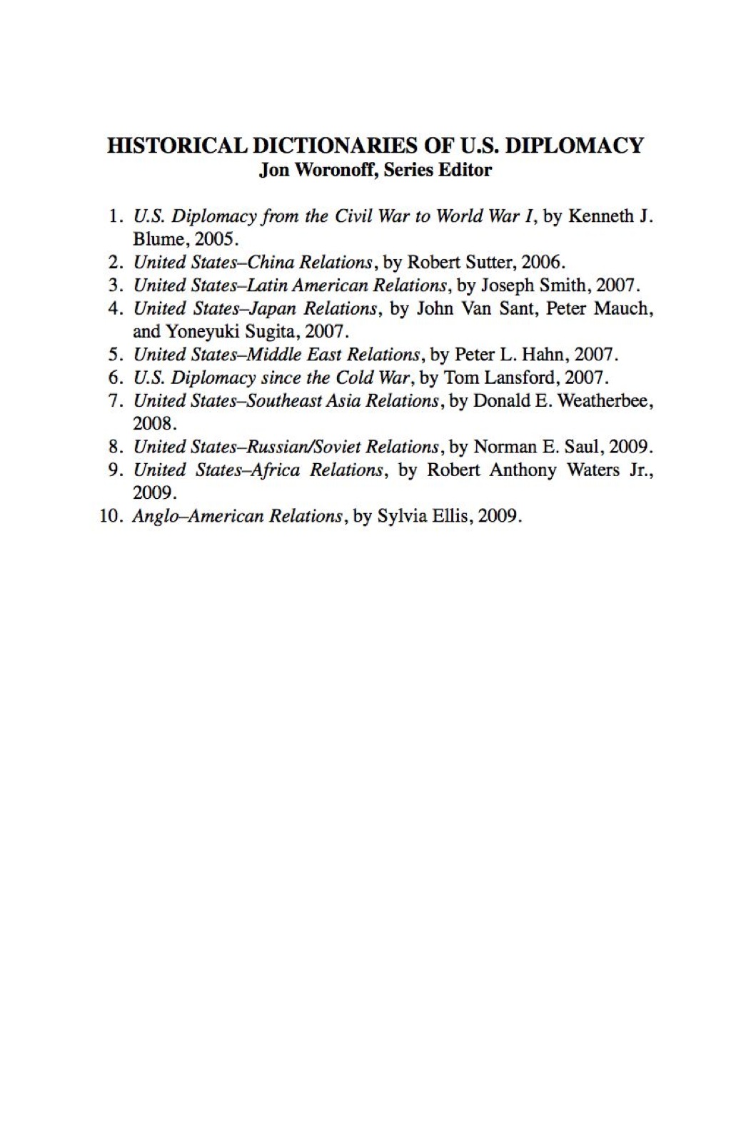 Historical Dictionary of Anglo-American Relations