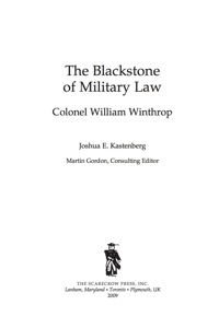 صورة الغلاف: The Blackstone of Military Law 9780810861770
