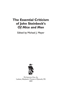 Imagen de portada: The Essential Criticism of John Steinbeck's of Mice and Men 9780810867338