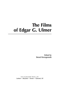 Imagen de portada: The Films of Edgar G. Ulmer 9780810867000