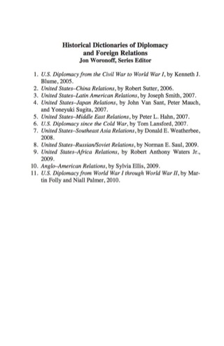 Cover image: Historical Dictionary of U.S. Diplomacy from World War I through World War II 9780810856066