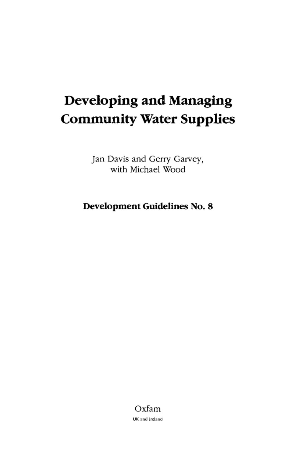 Developing and Managing Community Water Supplies