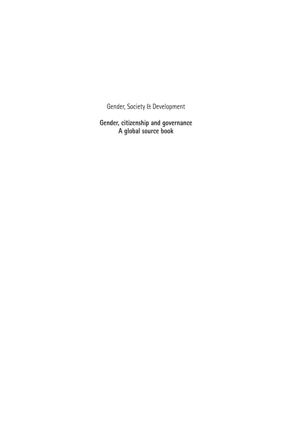 Gender, Citizenship and Governance