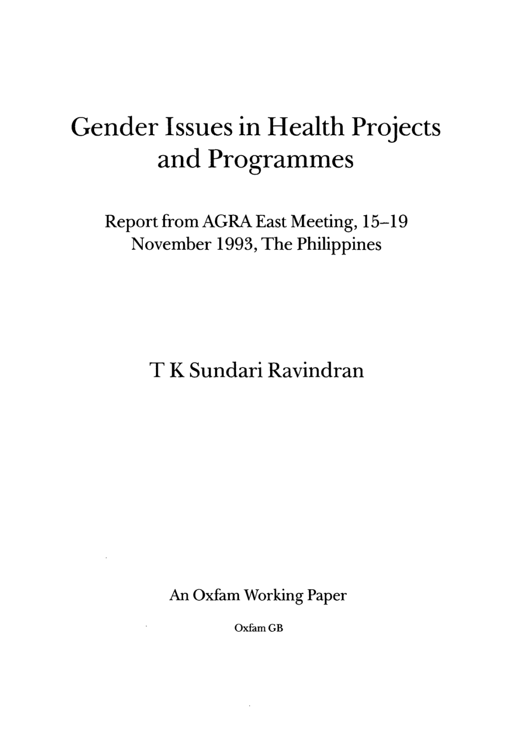 Gender Issues In Health Projects and Programmes