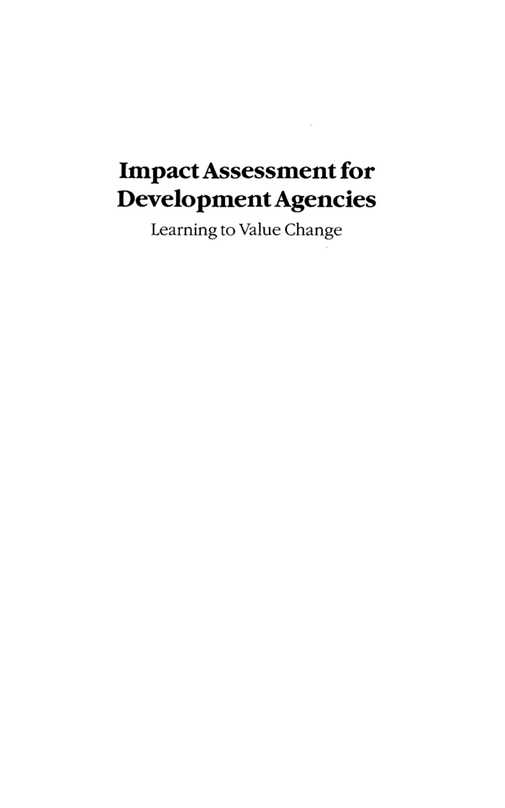 Impact Assessment for Development Agencies