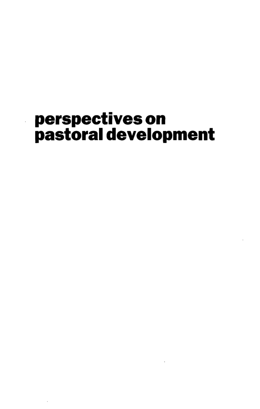 Perspectives on Pastoral Development
