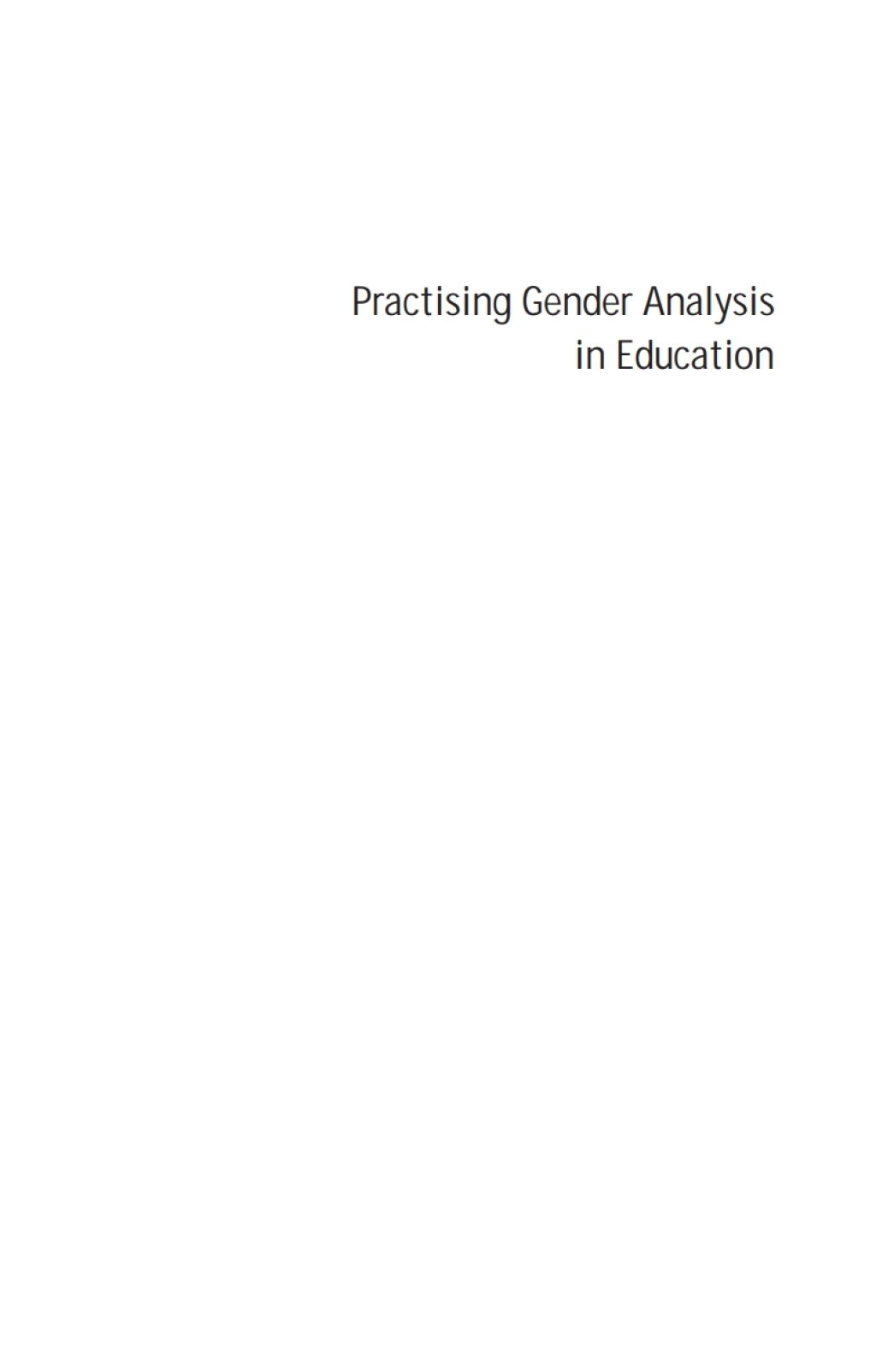 Practising Gender Analysis in Education