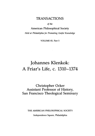 Cover image: Johannes Klenkok 9781422374047