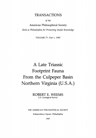Imagen de portada: Late Triassic Footprint Fauna from the Culpeper Basin, Northern Virginia (U.S.) 9780871697714