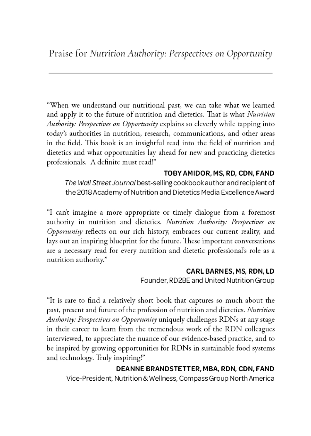 Nutrition Authority: Perspectives on Opportunity 1st Edition
