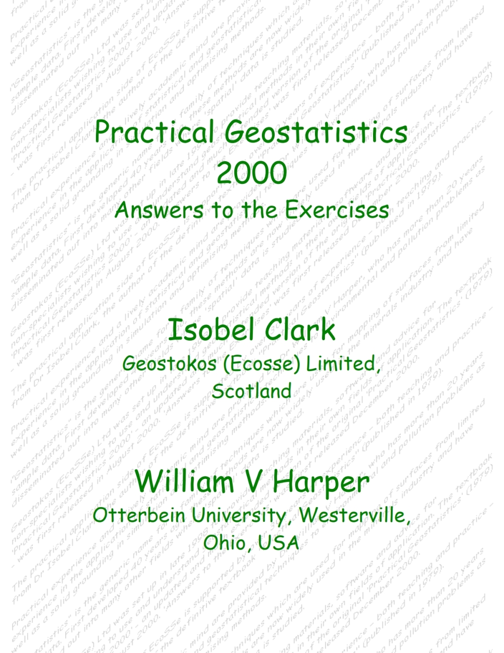 Practical Geostatistics 2000 Answers to the Exercises 1st Edition
