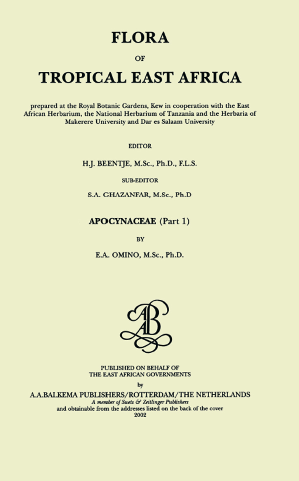 Flora of Tropical East Africa – Apocynaceae (2002) 1st Edition