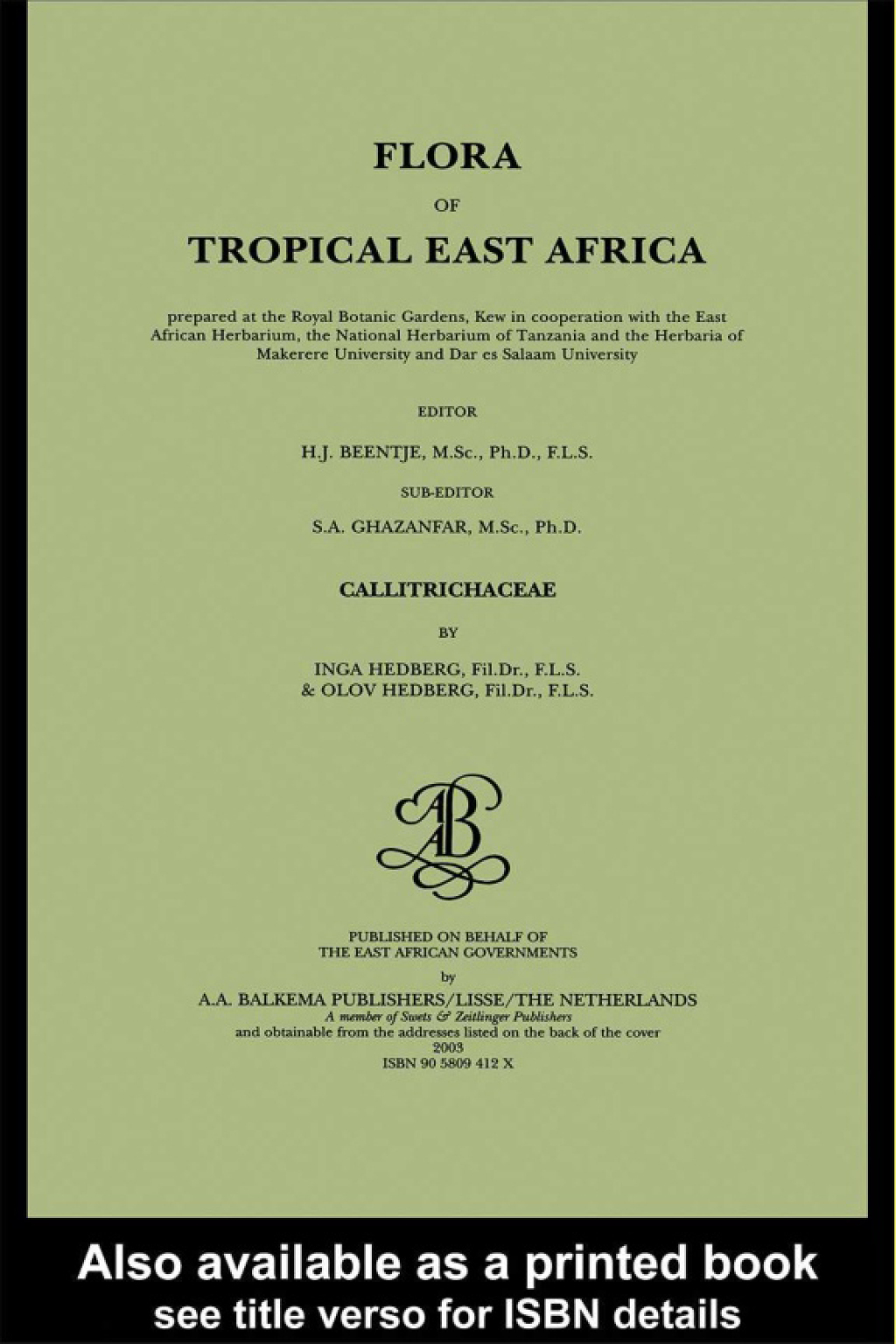 Flora of tropical East Africa – Callitrichaceae (2003) 1st Edition