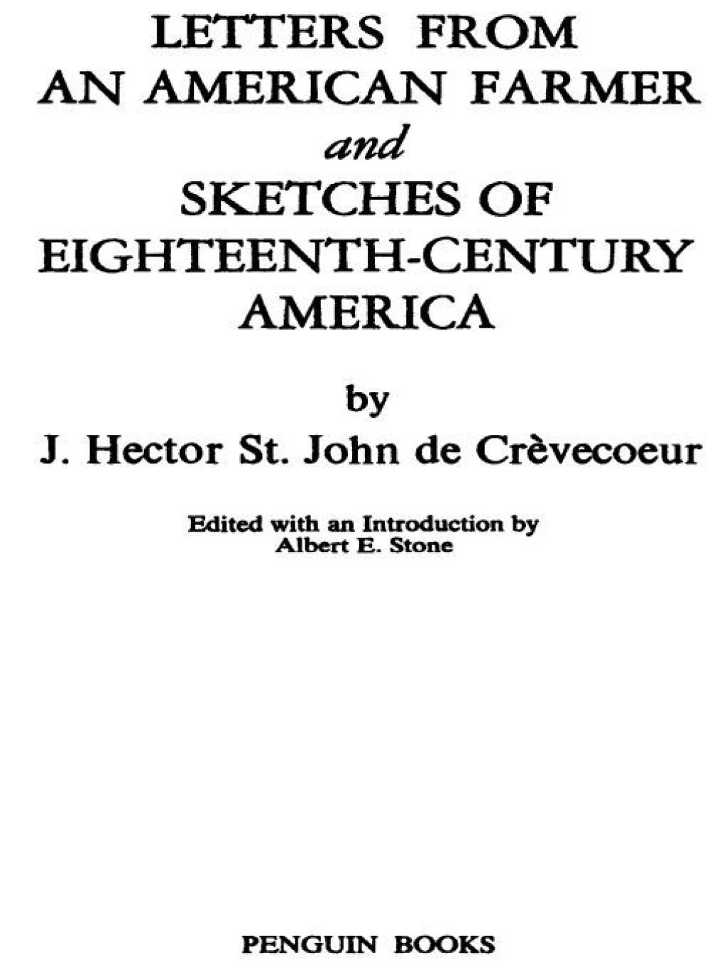 Letters from an American Farmer and Sketches of Eighteenth-Century Ameri