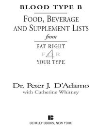 Cover image: Blood Type B Food, Beverage and Supplement Lists 9780425183120