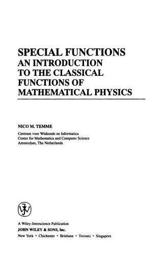صورة الغلاف: Special Functions 1st edition 9780471113133