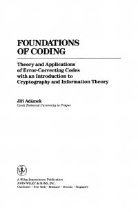 Cover image: Foundations of Coding 1st edition 9780471621874