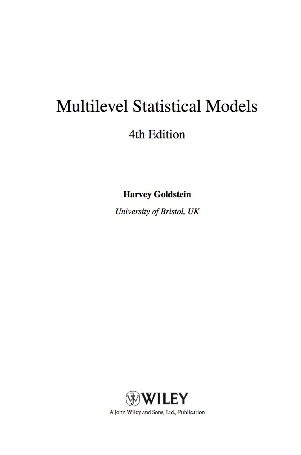 Multilevel Statistical Models 4th Edition