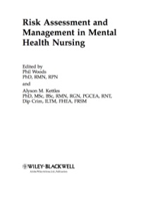 Cover image: Risk Assessment and Management in Mental Health Nursing 9781405152860