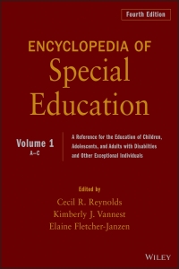 Imagen de portada: Encyclopedia of Special Education: A Reference for the Education of Children, Adolescents, and Adults Disabilities and Other Exceptional Individuals, Volume 1 4th edition 9780470949382