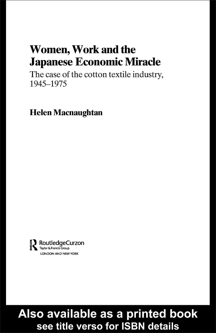 Cover image: Women, Work and the Japanese Economic Miracle