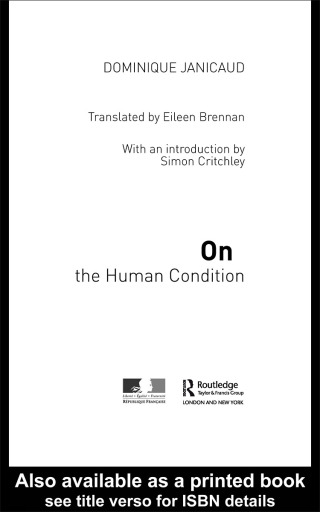 Imagen de portada: On the Human Condition 1st edition 9780415327954
