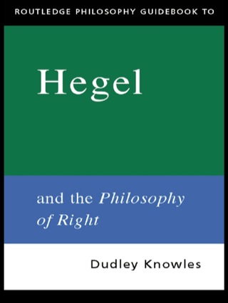 Cover image: Routledge Philosophy GuideBook to Hegel and the Philosophy of Right 1st edition 9780415165785