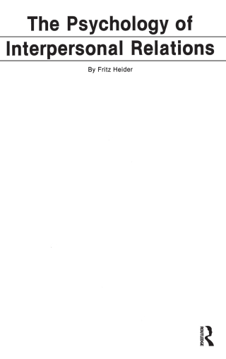 Cover image: The Psychology of Interpersonal Relations 1st edition 9780898592825
