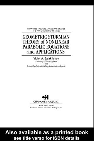 Cover image: Geometric Sturmian Theory of Nonlinear Parabolic Equations and Applications 1st edition 9781584884620