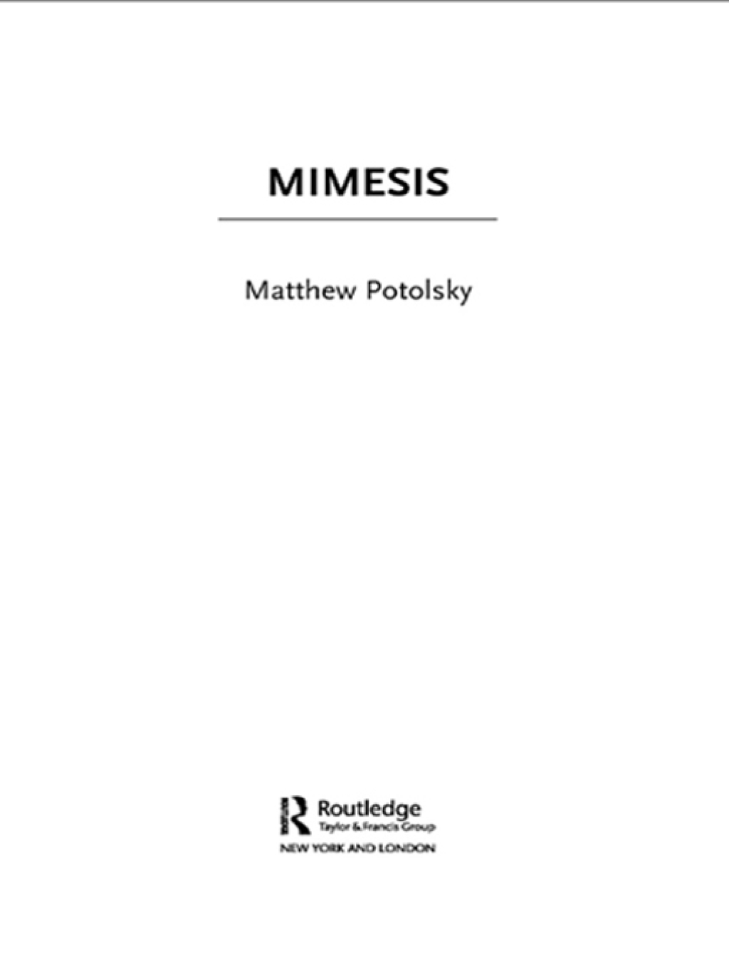 Mimesis 1st Edition