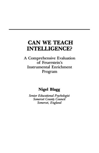 Cover image: Can We Teach Intelligence? 1st edition 9781138988057