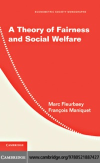 Cover image: A Theory of Fairness and Social Welfare 1st edition 9780521887427