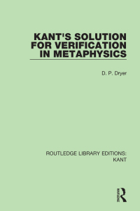 Cover image: Kant's Solution for Verification in Metaphysics 1st edition 9781138659308